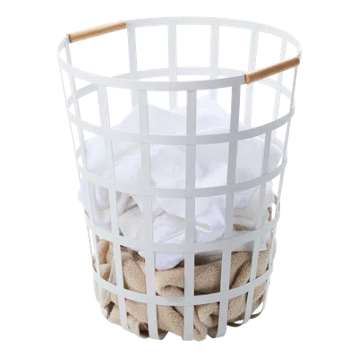 Yamazaki Home Wire Basket, Steel + Wood, 10.5 Gallon, 40 Liters, Supports 22 Pounds, Handles, Water Resistant, No 