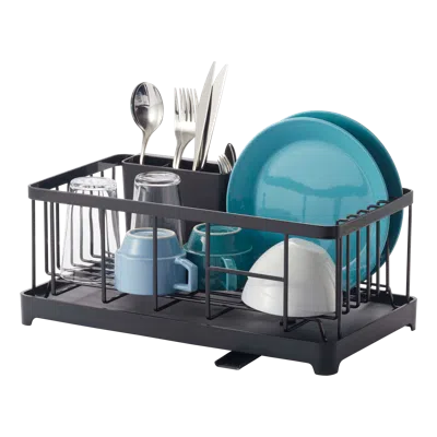 Yamazaki Home Wire Dish Rack, Steel, Supports 17.6 Pounds, Draining Spout, Water Resistant, No Assembly In Black