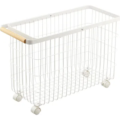 Yamazaki Rolling Laundry Basket In White