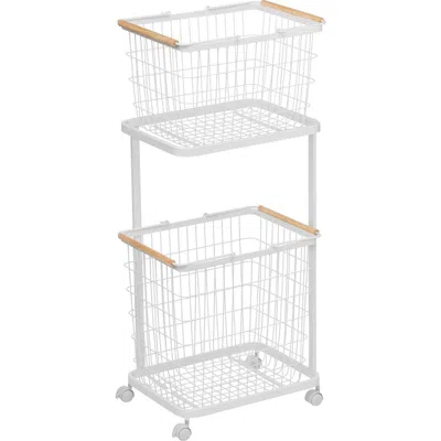 Yamazaki Tosca Rolling Laundry Cart & Baskets Set In White