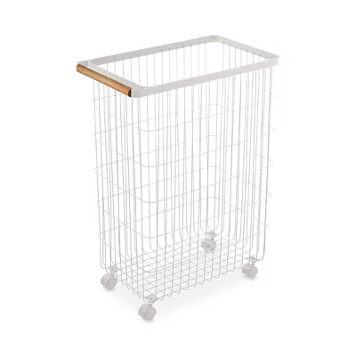 Yamazaki Tosca White Slim Rolling Laundry Basket