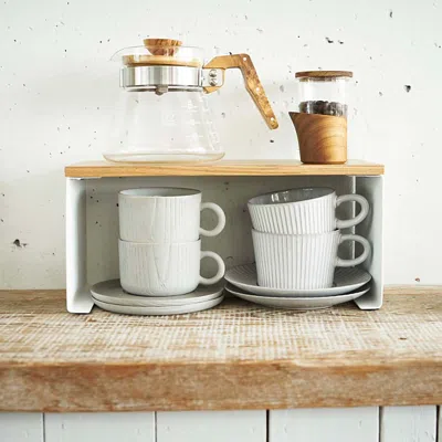 Yamazaki Tosca Wood Top Stackable Kitchen Rack In White