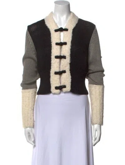 Pre-owned Yan Yan Knits Colorblock Pattern V-neck Sweater In Neutral