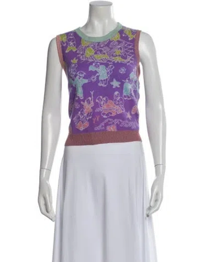 Pre-owned Yan Yan Knits Graphic Print Crew Neck Top In Multi