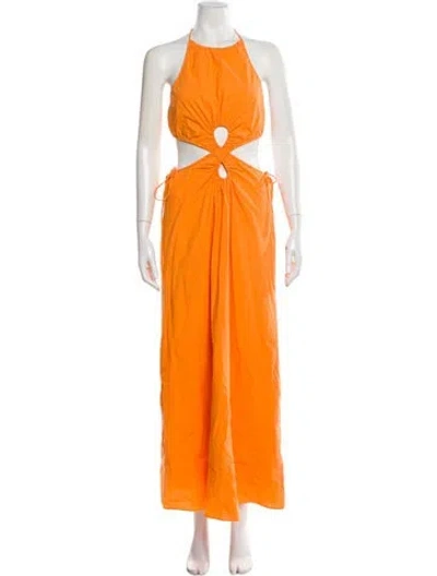 Pre-owned Yan Yan Knits Halterneck Long Dress In Orange