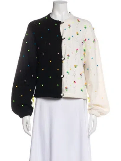 Pre-owned Yan Yan Knits Lambswool Printed Sweater In Black
