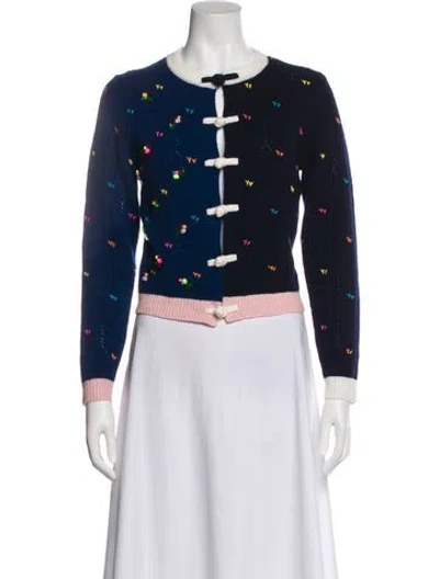 Pre-owned Yan Yan Knits Lambswool Printed Sweater In Blue