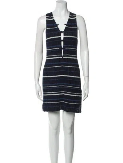 Pre-owned Yan Yan Knits Linen Mini Dress In Blue