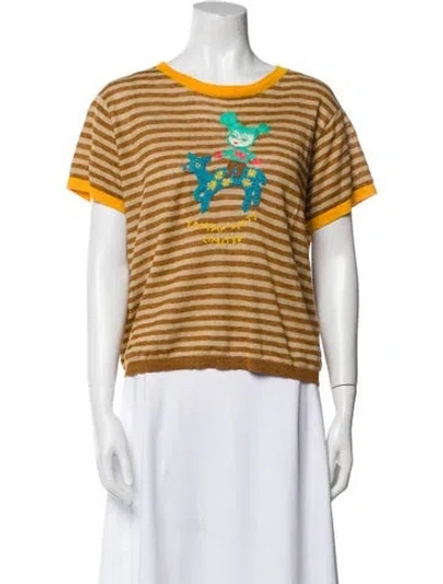 Pre-owned Yan Yan Knits Linen Striped T-shirt In Blue