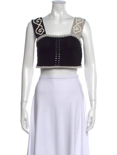 Pre-owned Yan Yan Knits Patterned Square Neckline Crop Top In Multi