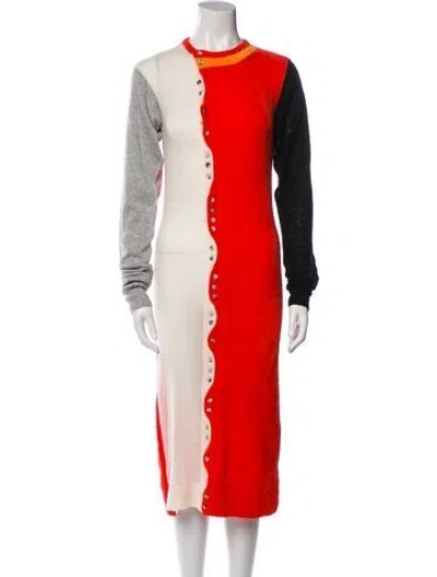 Pre-owned Yan Yan Knits Printed Midi Length Dress In Orange