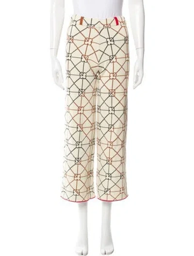 Pre-owned Yan Yan Knits Printed Wide Leg Pants In Neutral