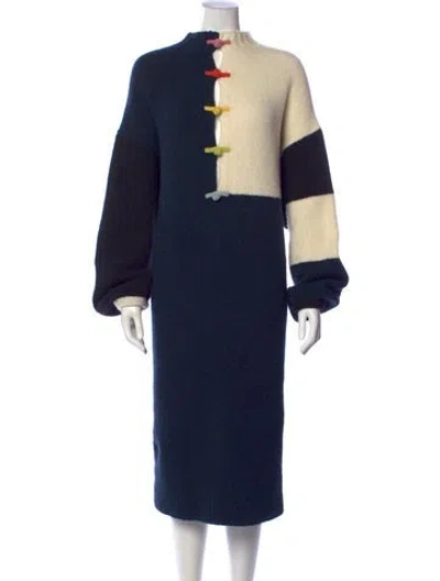 Pre-owned Yan Yan Knits Wool Long Dress In Blue