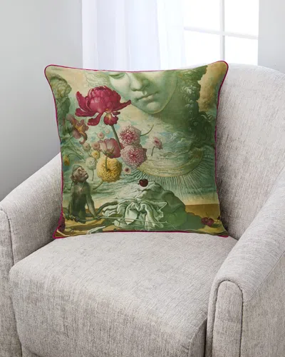 Yana Movchan Monkey With Dancing Flowers Silk Pillow