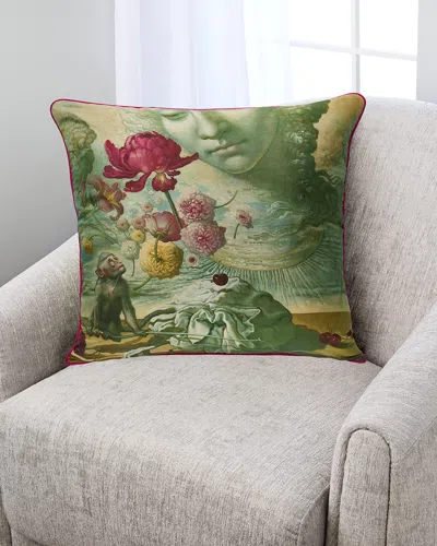 Yana Movchan Monkey With Dancing Flowers Silk Pillow