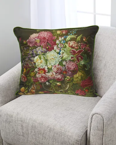 Yana Movchan Peonies & Rose Hips Silk Pillow In Multi