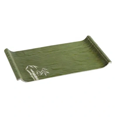 Yanco Bamboo Style Bamboo Rectangular Melamine Platter In Green