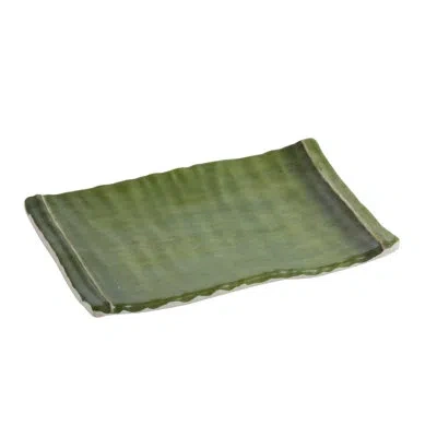 Yanco Bamboo Style Rectangular Melamine Appetizer Plate In Green