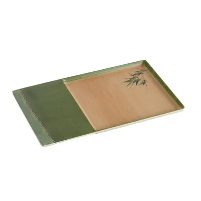 Yanco Bamboo Style Rectangular Melamine Dinner Plate In Green