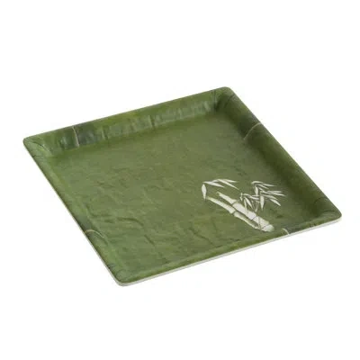 Yanco Bamboo Style Square Melamine Dinner Plate In Green