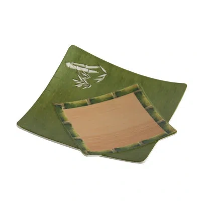 Yanco Bamboo Style Square Melamine Dinner Plate In Green