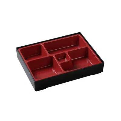 Yanco Black & Red Sushi Compartment Melamine Bento Box In Black;red