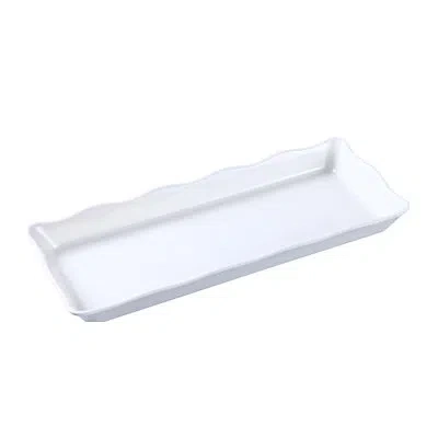 Yanco Deli Collection Scallop Edged Melamine Tray In White