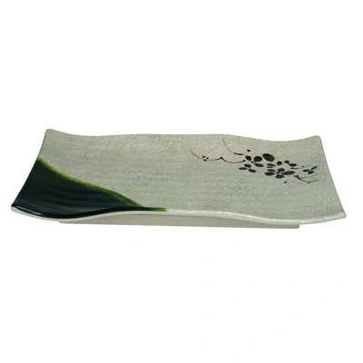 Yanco Honda Ripple Plate Rectangular Melamine Platter In Green;beige