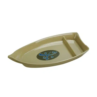 Yanco Japanese 12" Sushi Boat Melamine Divided Serving Dish In Sand;sand