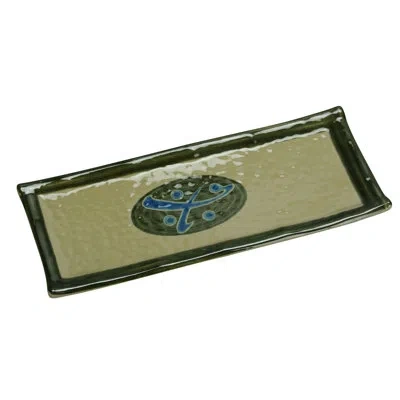 Yanco Japanese Rectangular Melamine Dinner Plate In Sand