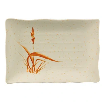 Yanco Orchis Rectangular Melamine Dinner Plate In Beige