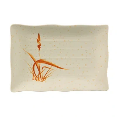 Yanco Orchis Rectangular Ripple Edge Melamine Platter In Tan