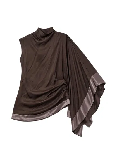 Yangkehan Asymmetric Draped Top In Brown