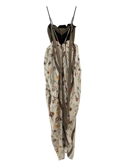 Yangkehan Corset Floral-print Maxi Dress In Neutral