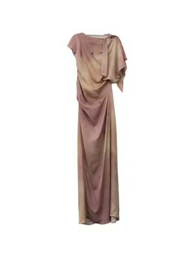 Yangkehan Draped Maxi Silk Dress In Brown