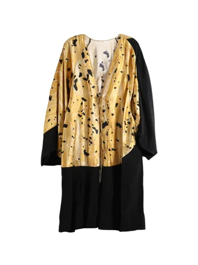 Yangkehan Floral-print Silk Coat In Black