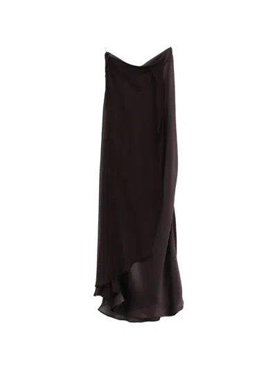 Yangkehan Long Layered Silk Skirt In Brown