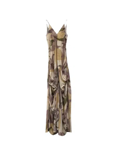 Yangkehan Maxi Draped Floral-print Dress In Multi