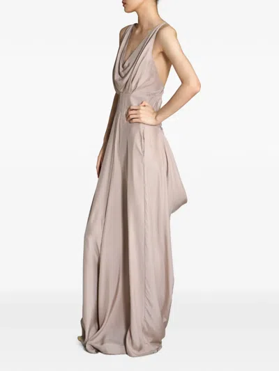 Yangkehan Maxi Draped Open-back Dress In Gray