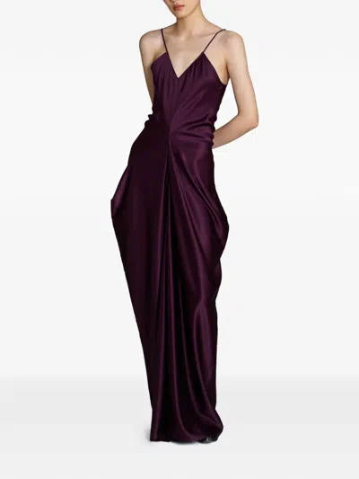 Yangkehan Maxi Draped Silk Dress In Purple