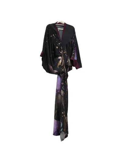 Yangkehan Maxi Floral-print Silk Dress In Black