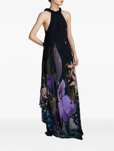 Yangkehan Maxi Floral-print Silk Dress In Multi