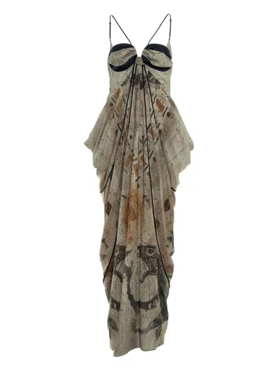 Yangkehan Print Draped Dress In Multi
