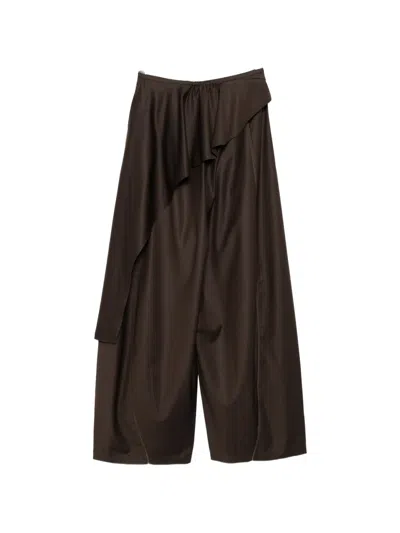 Yangkehan Ruffled Panelled Trousers In Brown