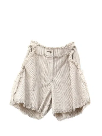 Yangkehan Striped Frayed Shorts In Neutral