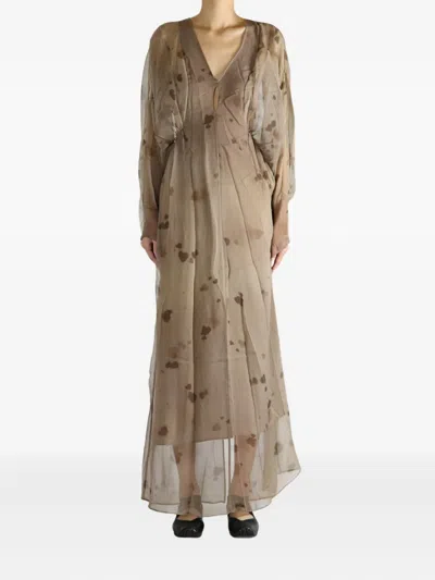 Yangkehan V-neck Batwing-sleeve Maxi Dress In Neutral