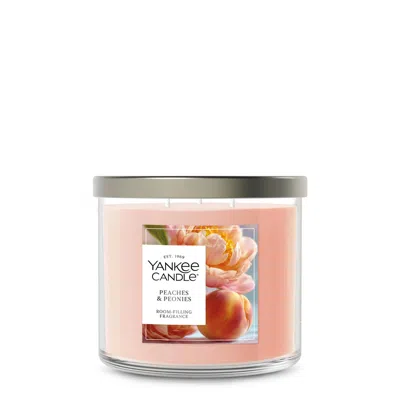 Yankee Candle Peaches And Peonies 3-wick Candle, 14.5 oz In Pink