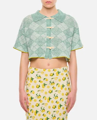 YANYAN ARGYLE BOXY CROP SHIRT