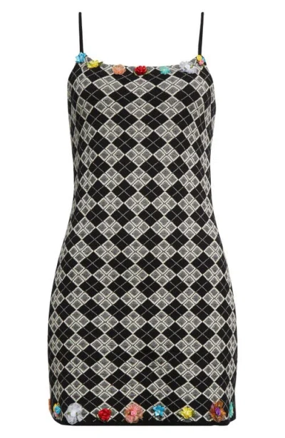 Yanyan Argyle Jacquard Knit Minidress In Black/white