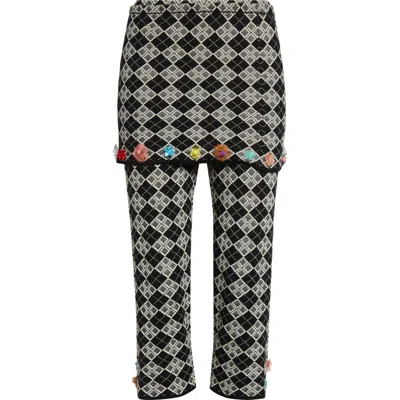 Yanyan Argyle Jacquard Knit Miniskirt Capri Pants In Black/white